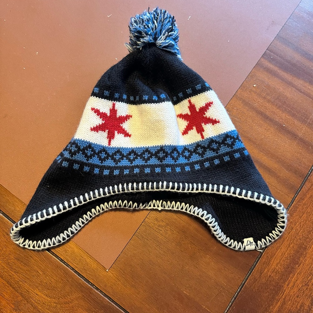 Chicago Flag Winter Hat with Red Stars and Chicago flag patch